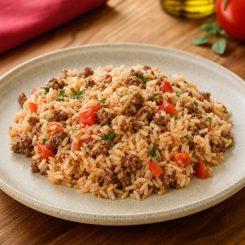 Arroz Fitness com Carne Moída e Tomate