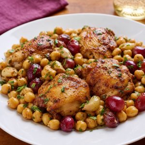 Frango com Grão de Bico e Uvas ao Alho