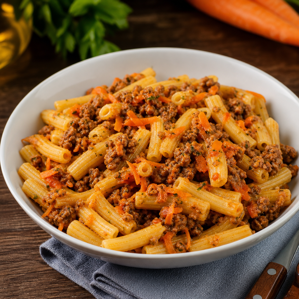 Macarrão com Carne Moída e Cenoura